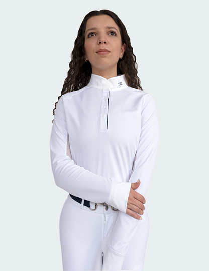 Playera blanca de mujer para concursos ecuestres